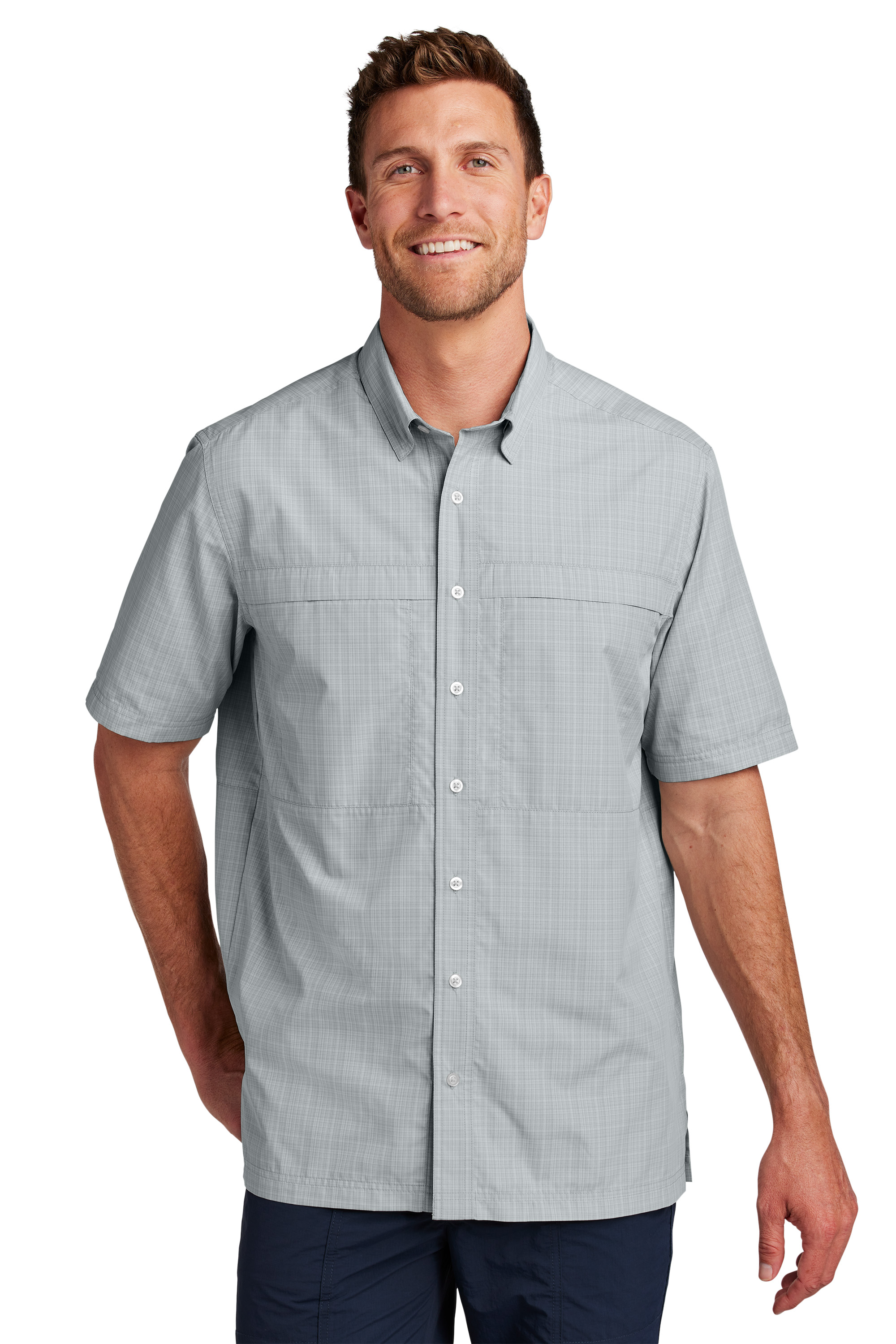 W961 Silver Gusty Grey Crosshatch Plaid Model Front